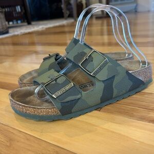 Birkenstock Arizona Desert Soil Camo Green Double Buckle Slide Birko-Flor Sandle